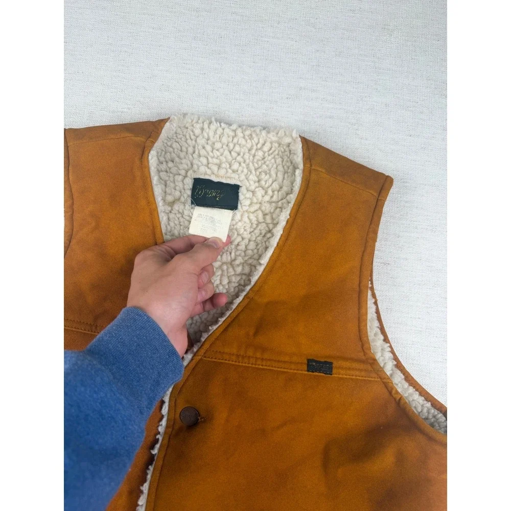 Vintage‎ 70's Wrangler Mens Sherpa Lined Faux Suede Western Vest Tan Brown M